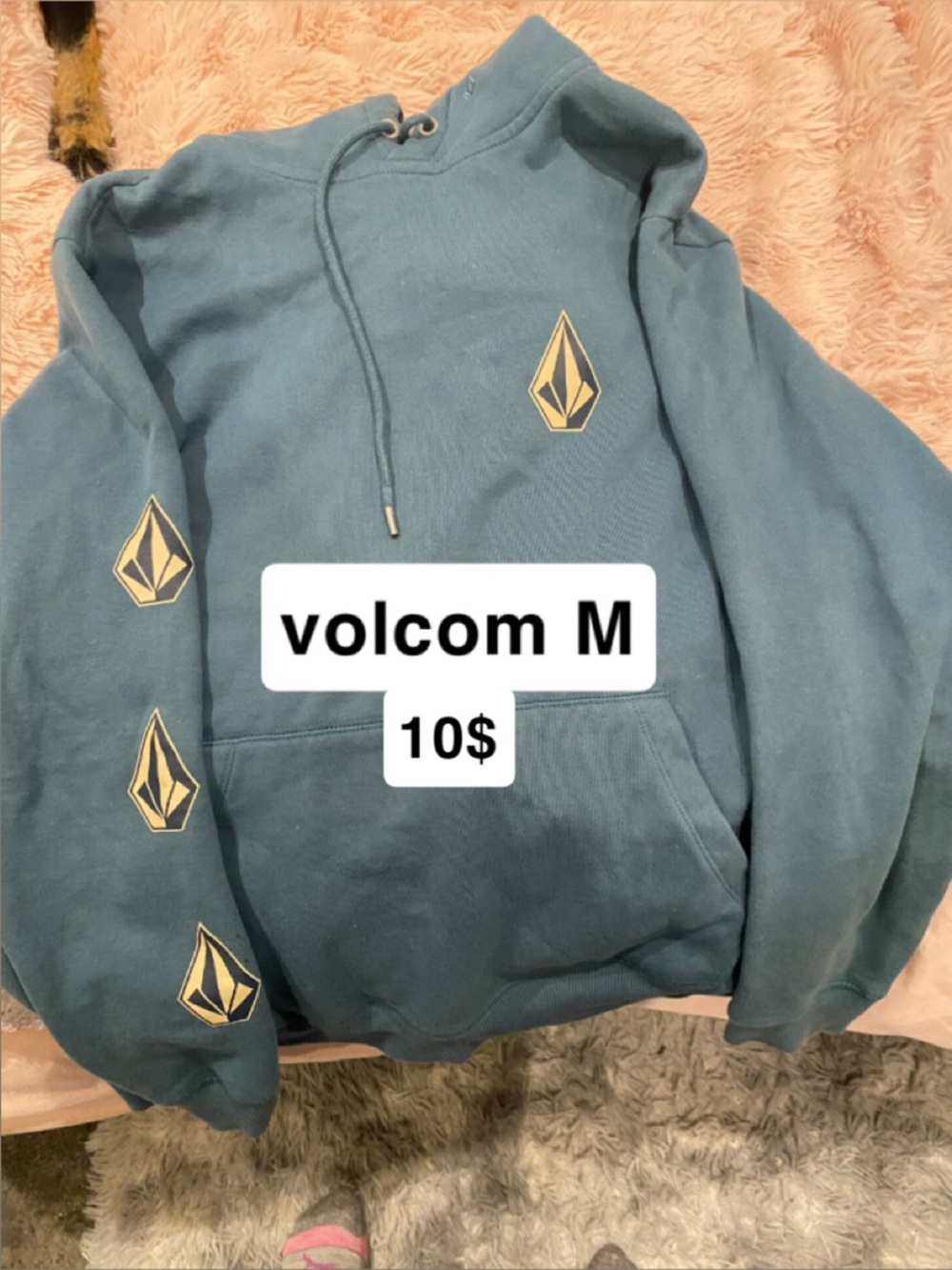 Volcom Teal Pullover Hoodie with Cream Logo Accents